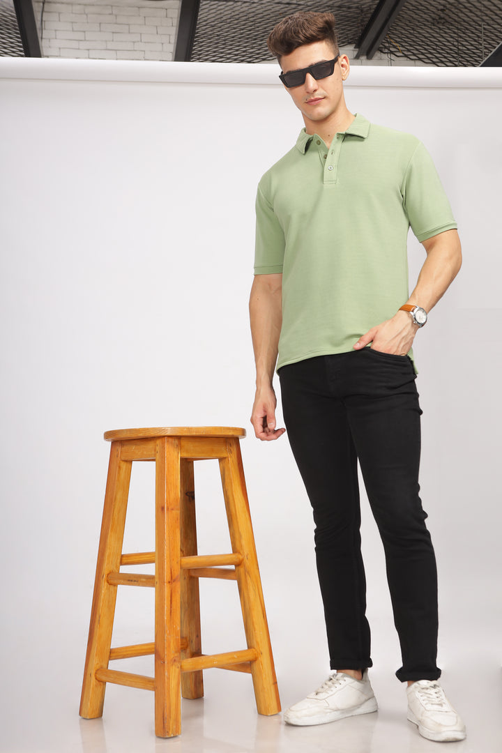Green Textured Polo T-Shirt