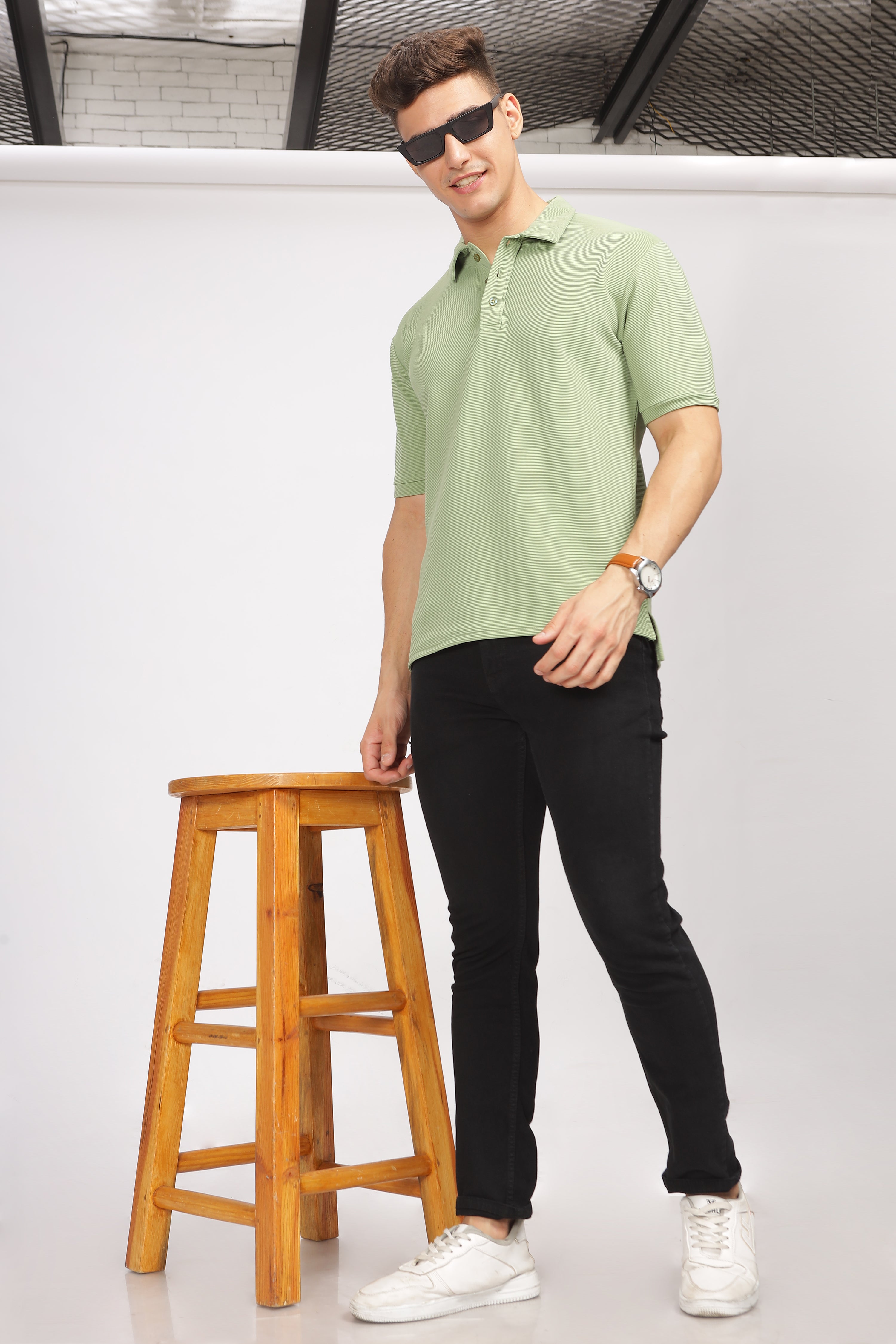 Green Textured Polo T-Shirt