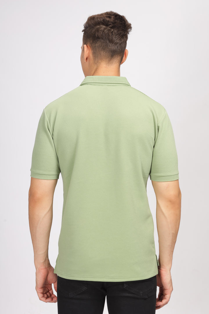 Green Textured Polo T-Shirt