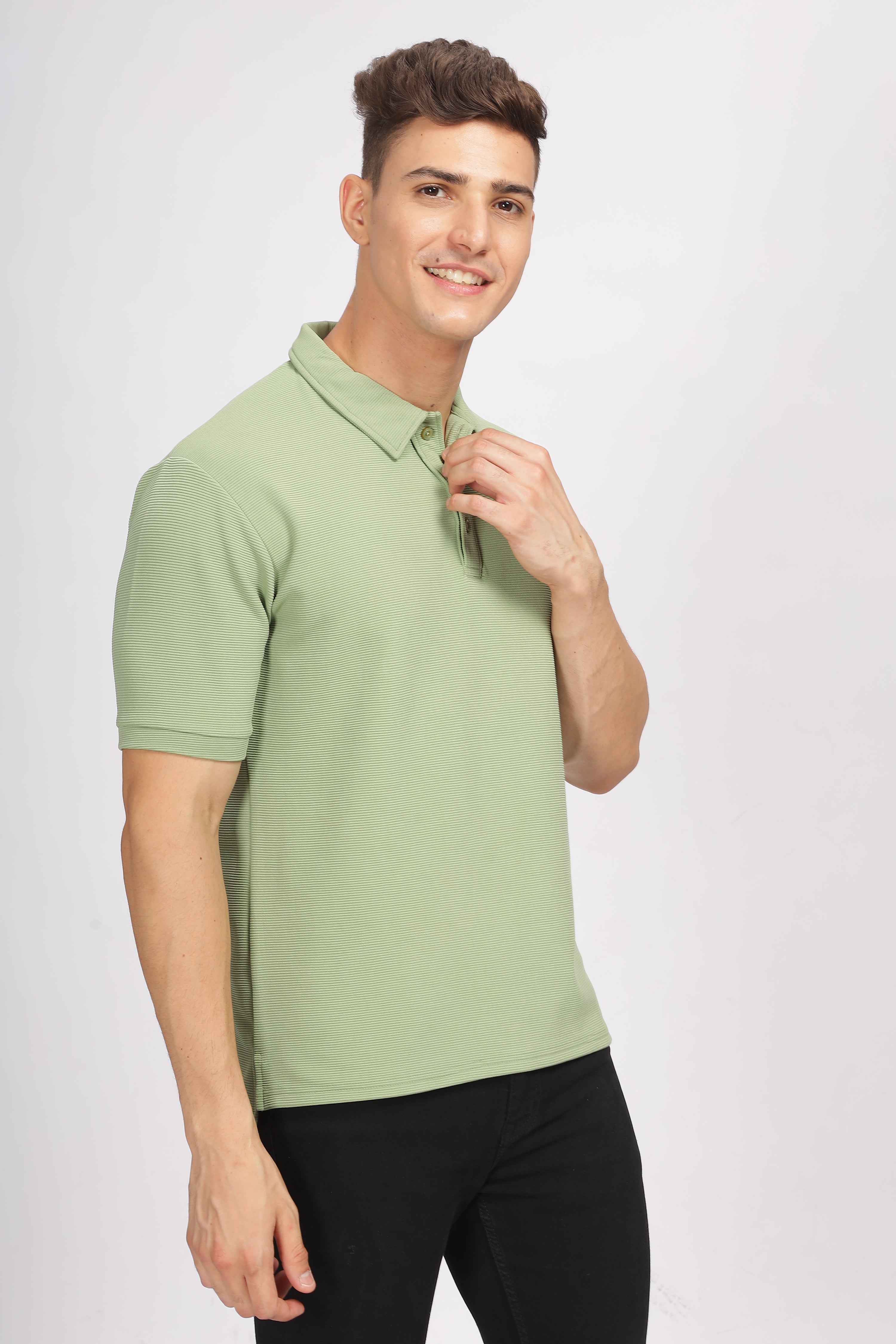 Green Textured Polo T-Shirt
