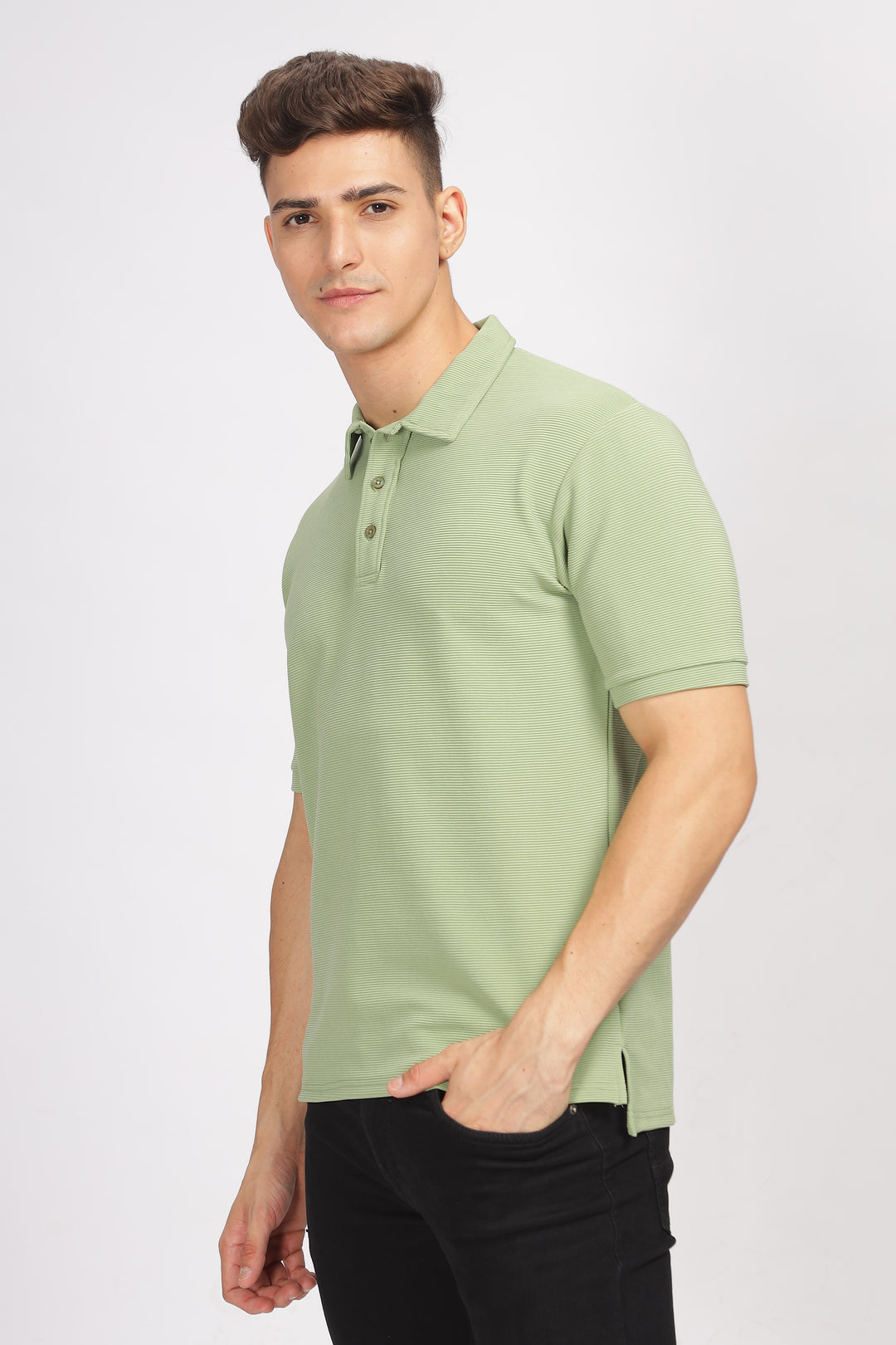 Green Textured Polo T-Shirt