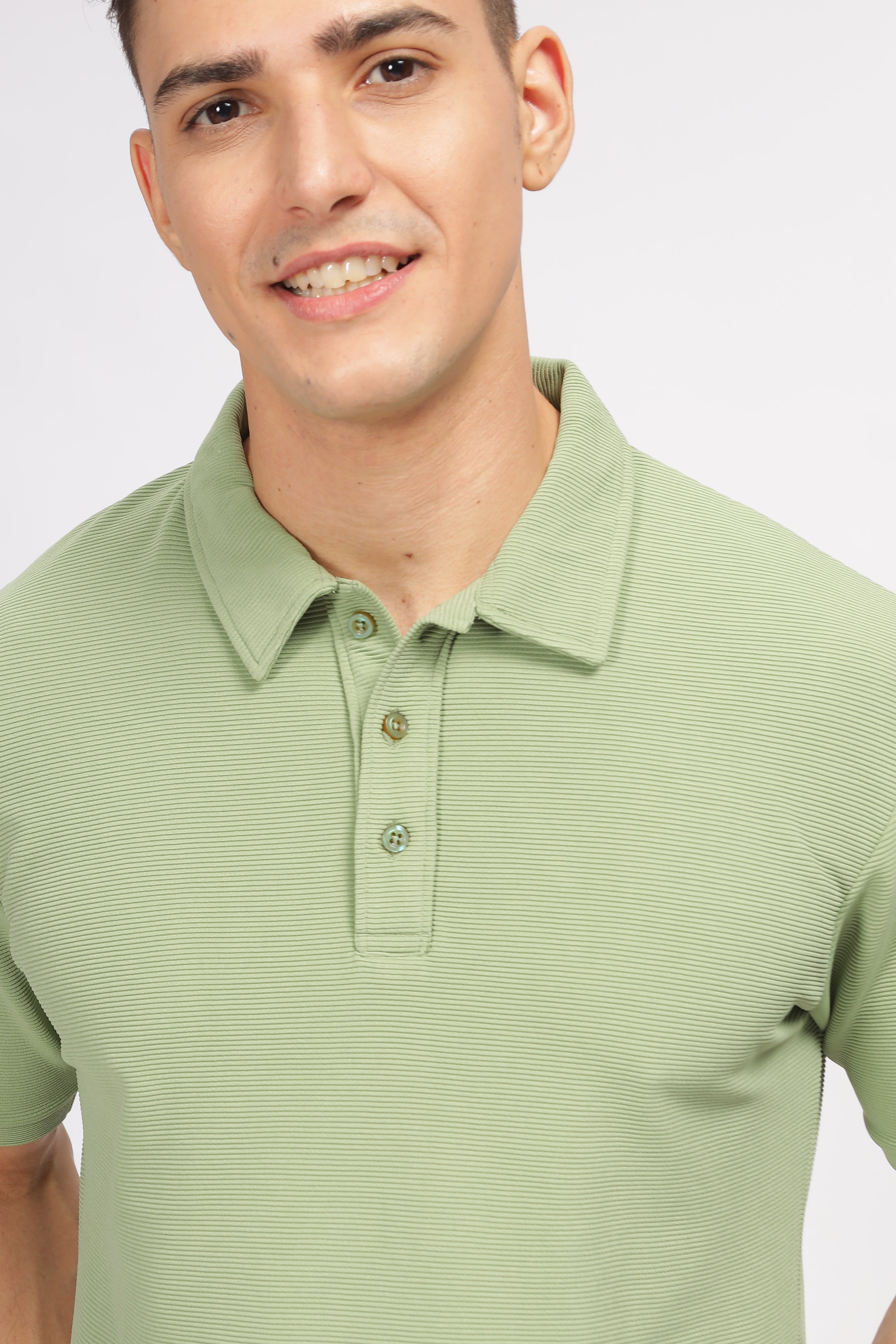 Green Self Design Knit Polo T-Shirt