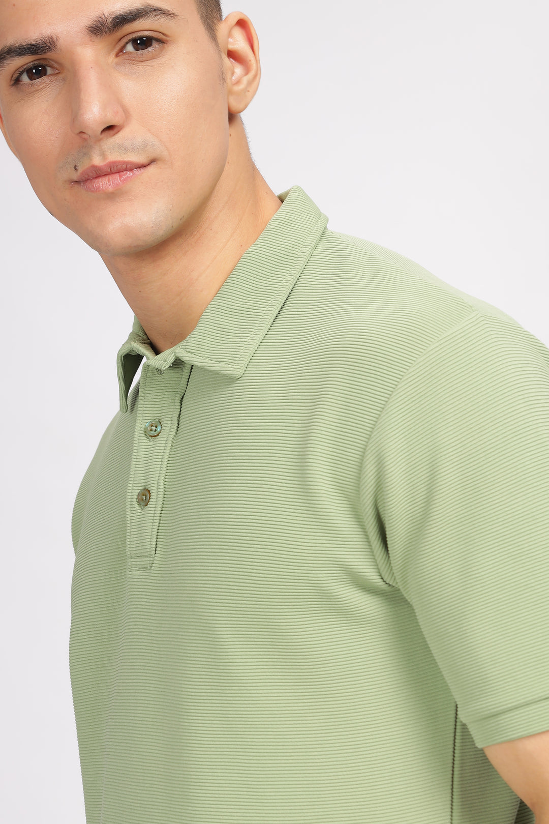 Green Textured Polo T-Shirt