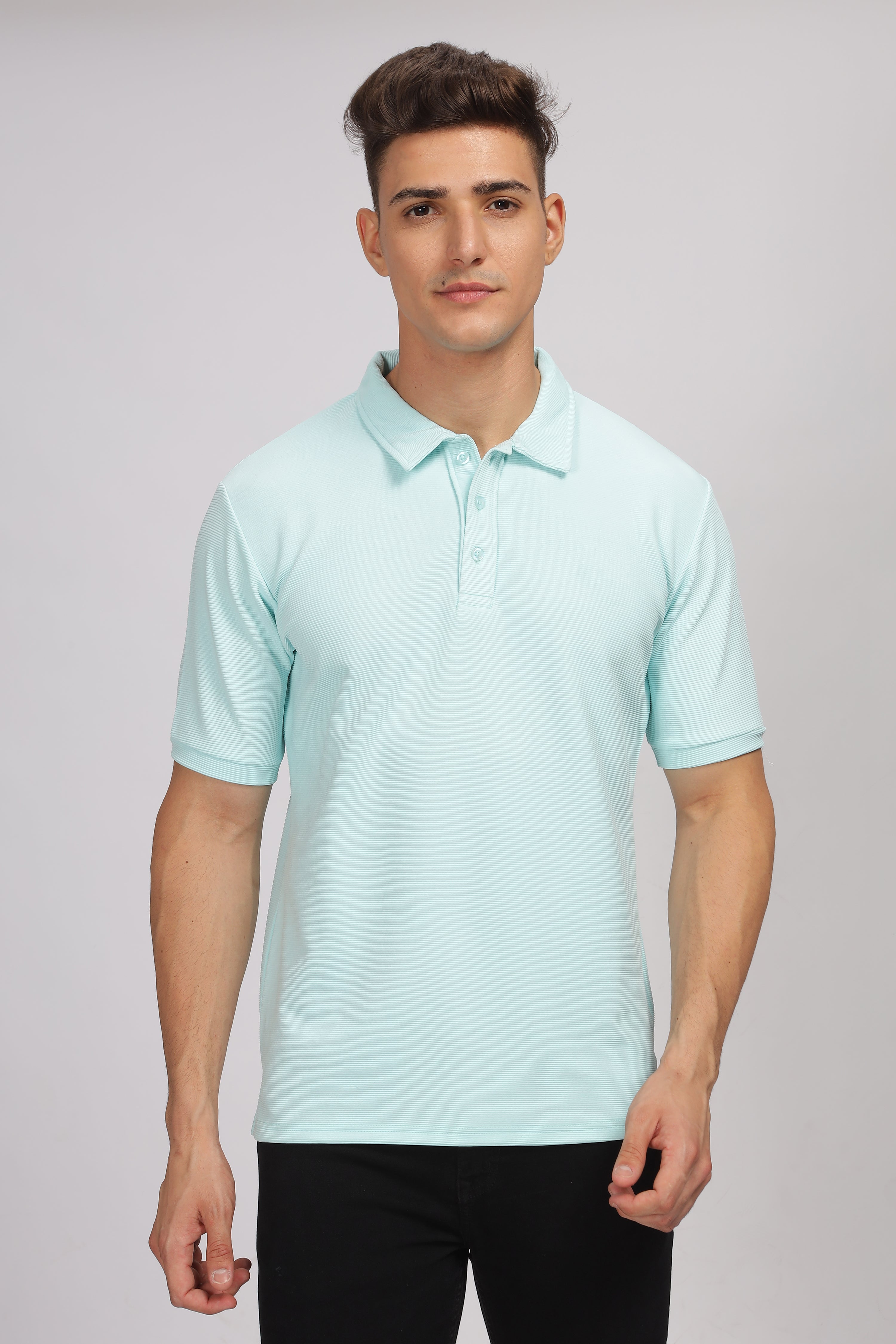 Light Blue Textured Polo T-Shirt