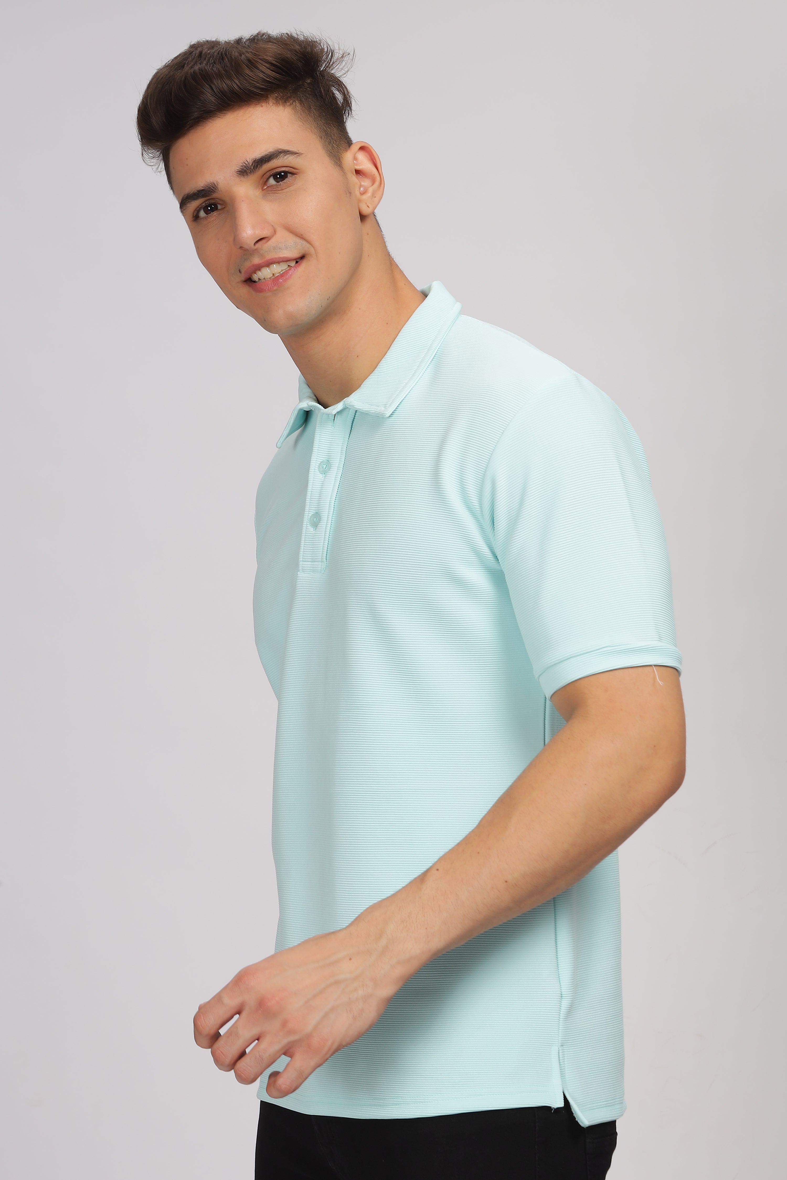 Light Blue Textured Polo T-Shirt
