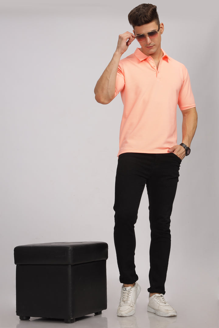 Coral Textured Polo T-Shirt