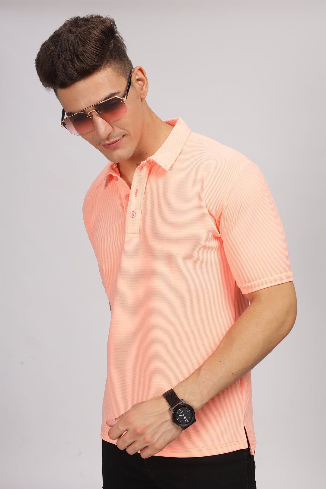 Coral Textured Polo T-Shirt