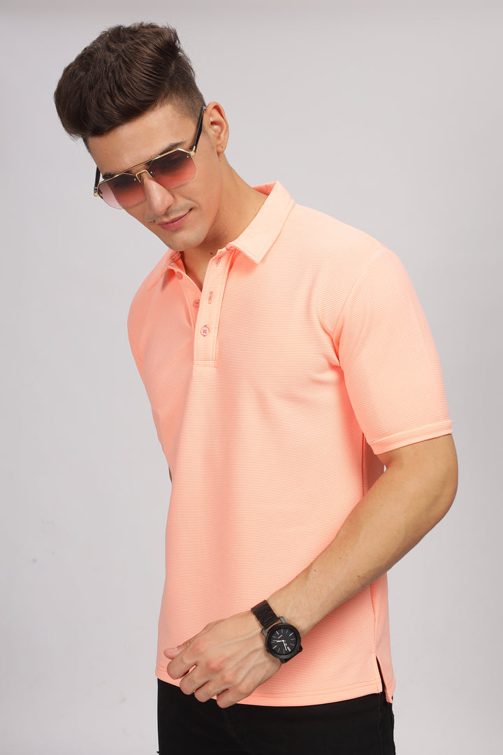 Coral Textured Polo T-Shirt
