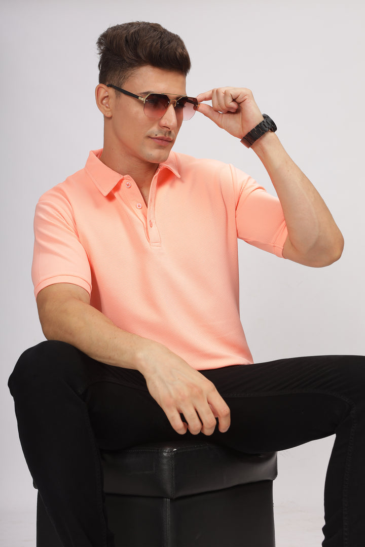 Coral Textured Polo T-Shirt