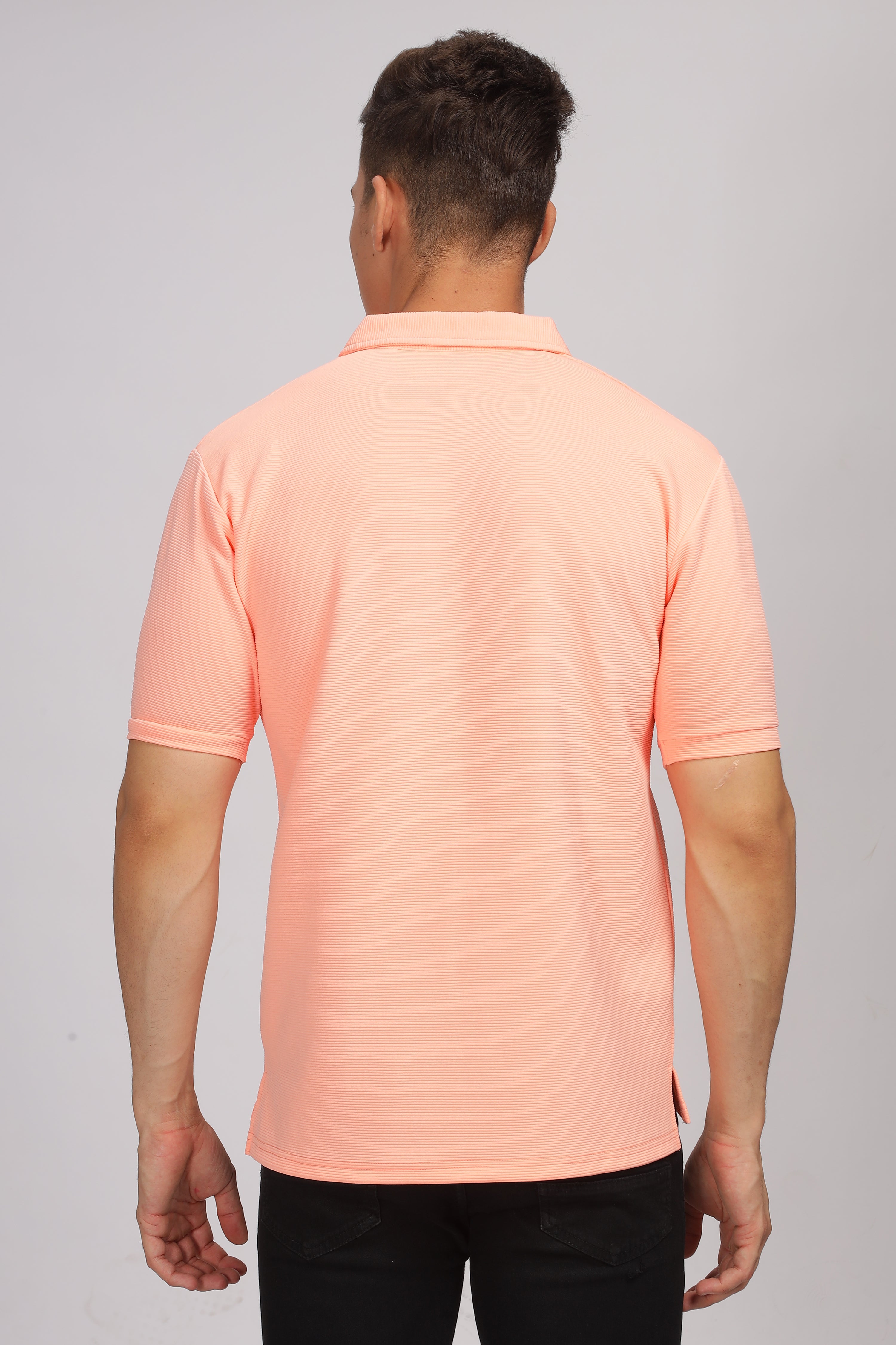 Coral Self Design Knit Polo T-Shirt