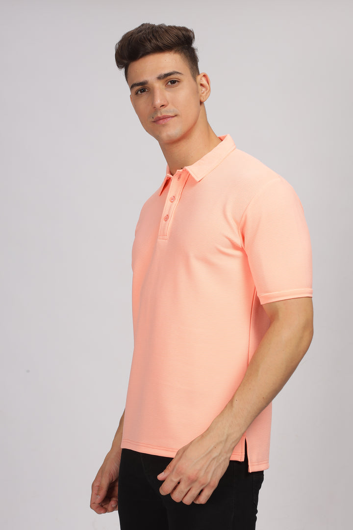 Coral Textured Polo T-Shirt
