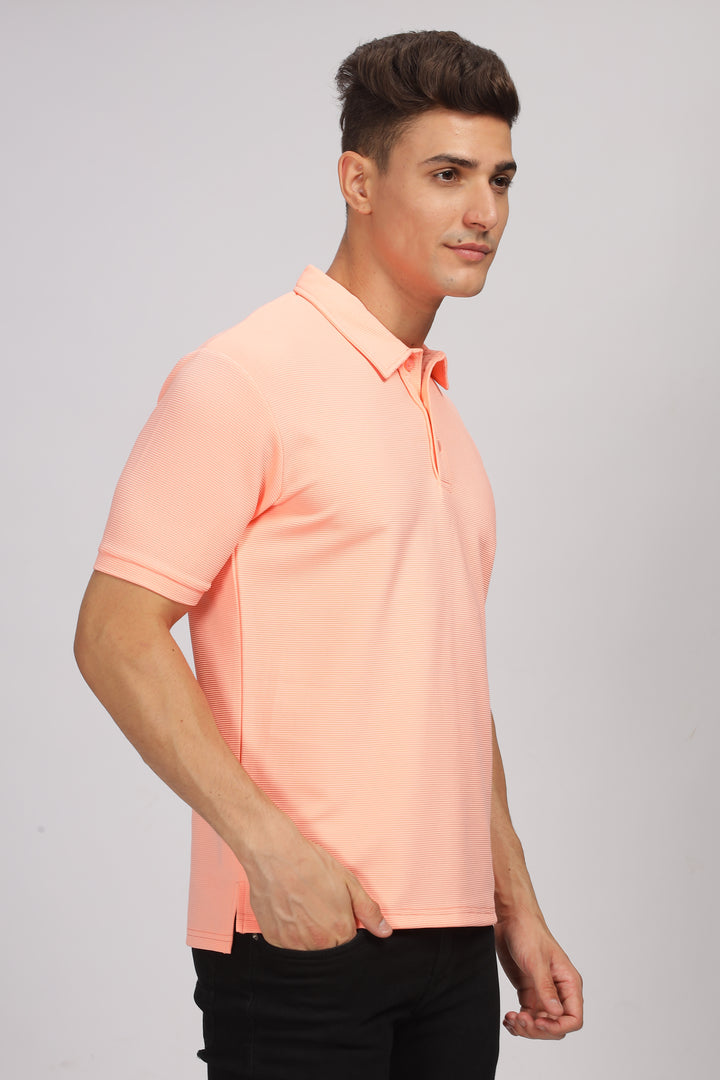 Coral Textured Polo T-Shirt