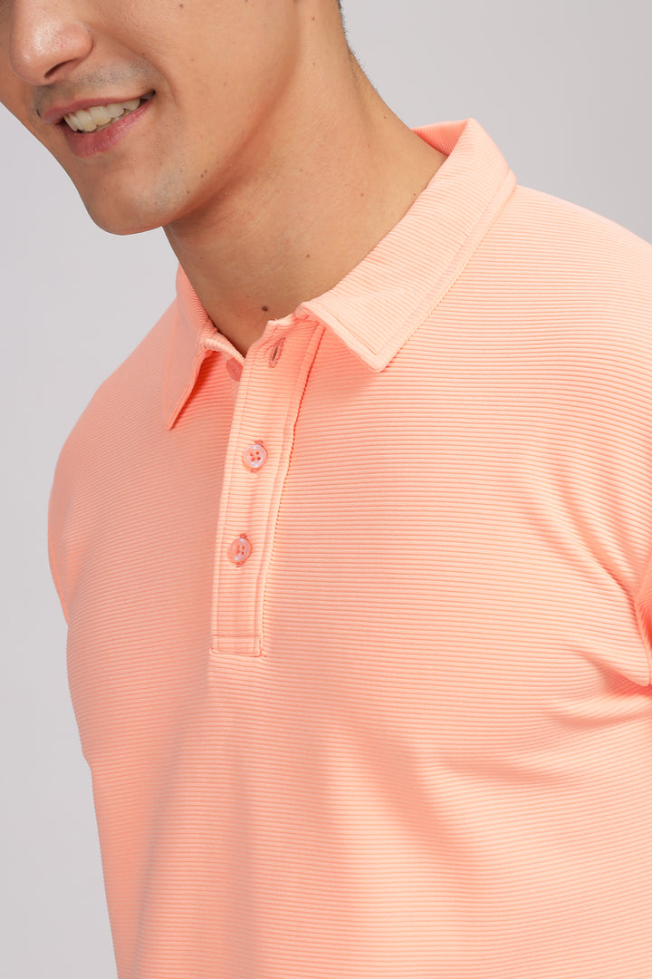 Coral Textured Polo T-Shirt