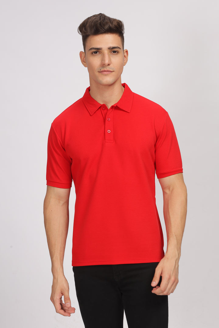 Red Textured Polo T-Shirt