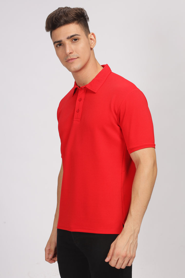 Red Textured Polo T-Shirt