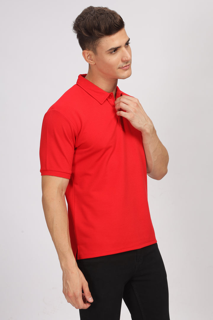 Red Textured Polo T-Shirt