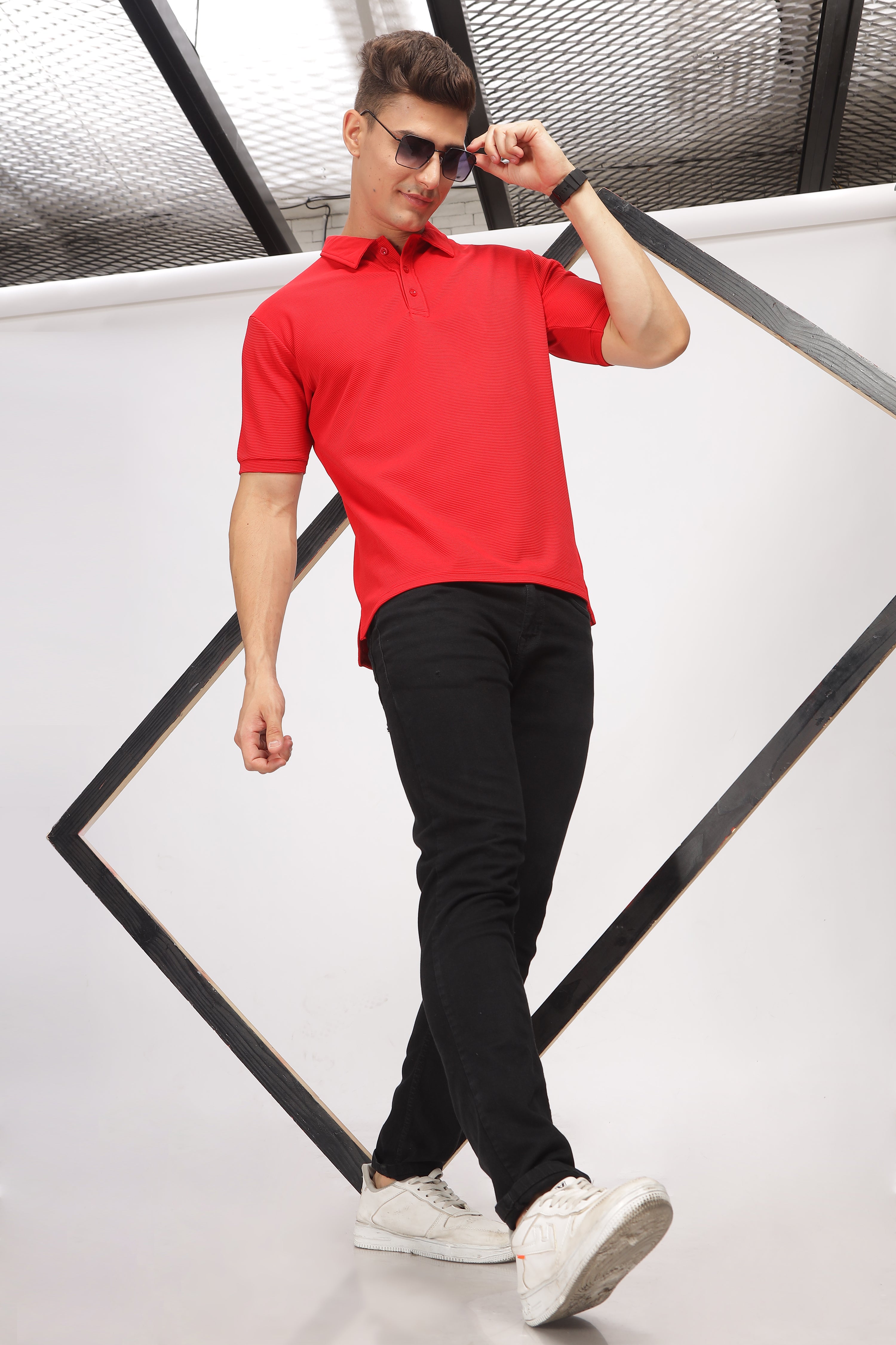Red Textured Polo T-Shirt