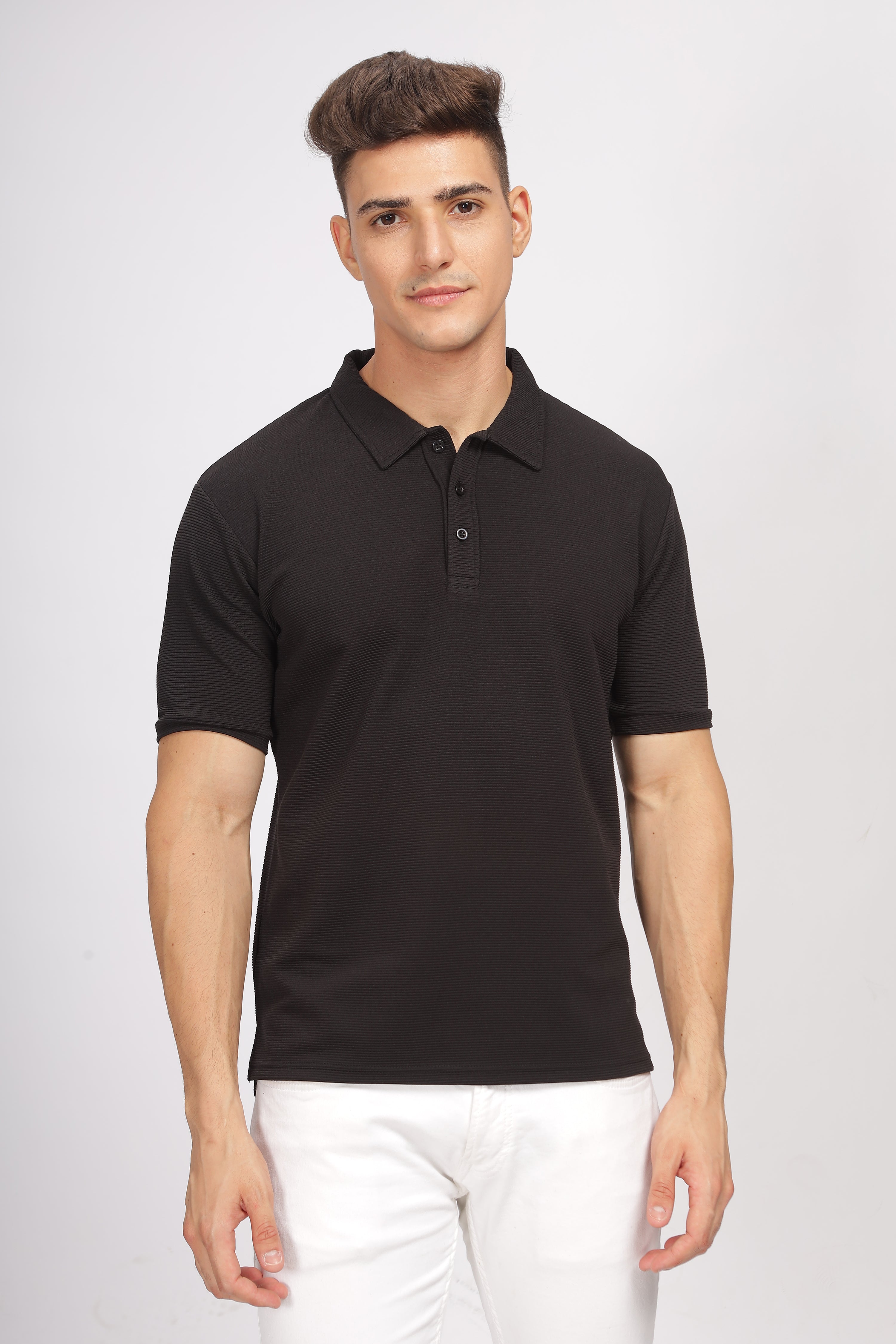 Black Textured Polo T-Shirt
