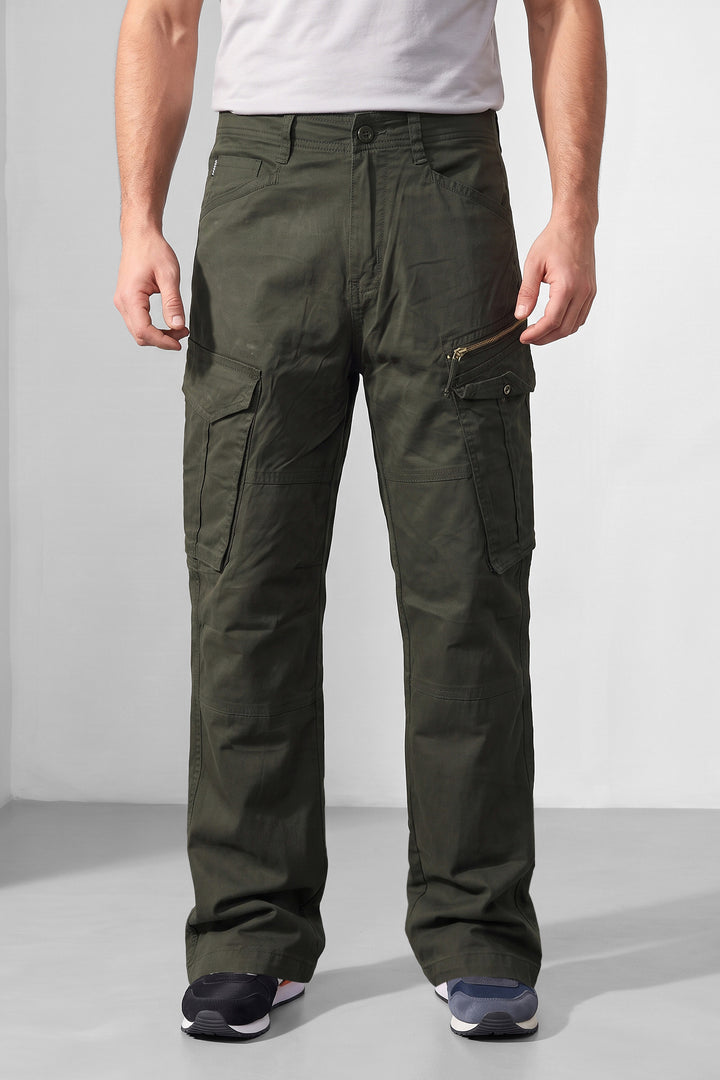 Olive Green Premium Utility Cargo Trousers with 6-Pocket Design