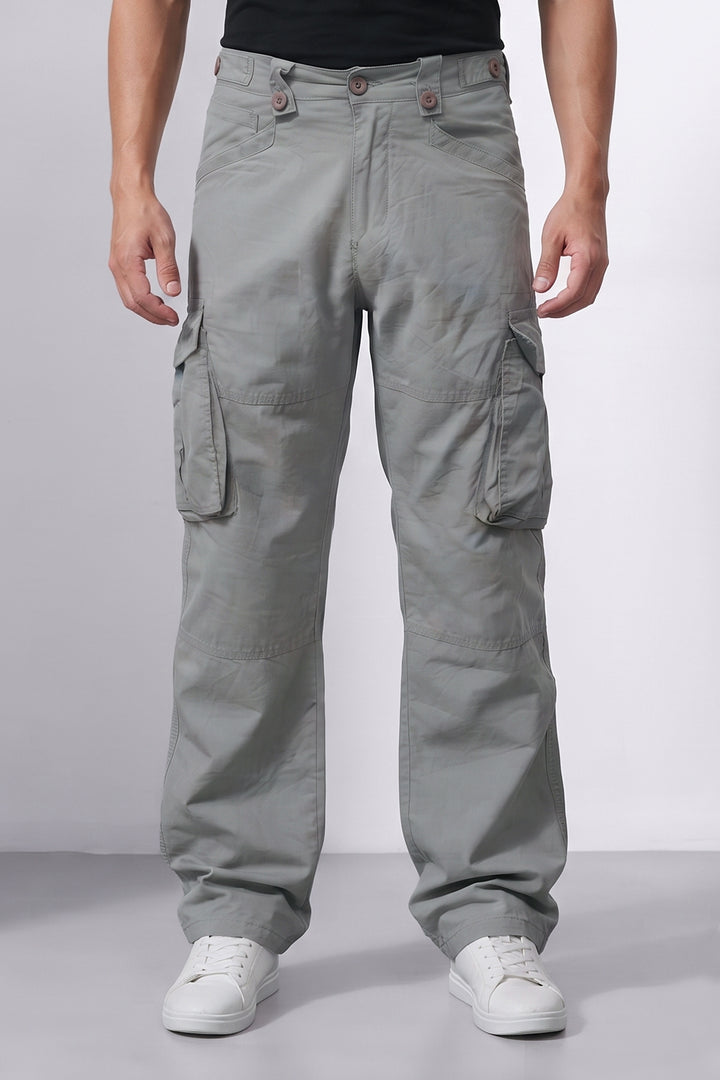 Grey Men 8 Multi Pocket Cotton Cargo Trousers