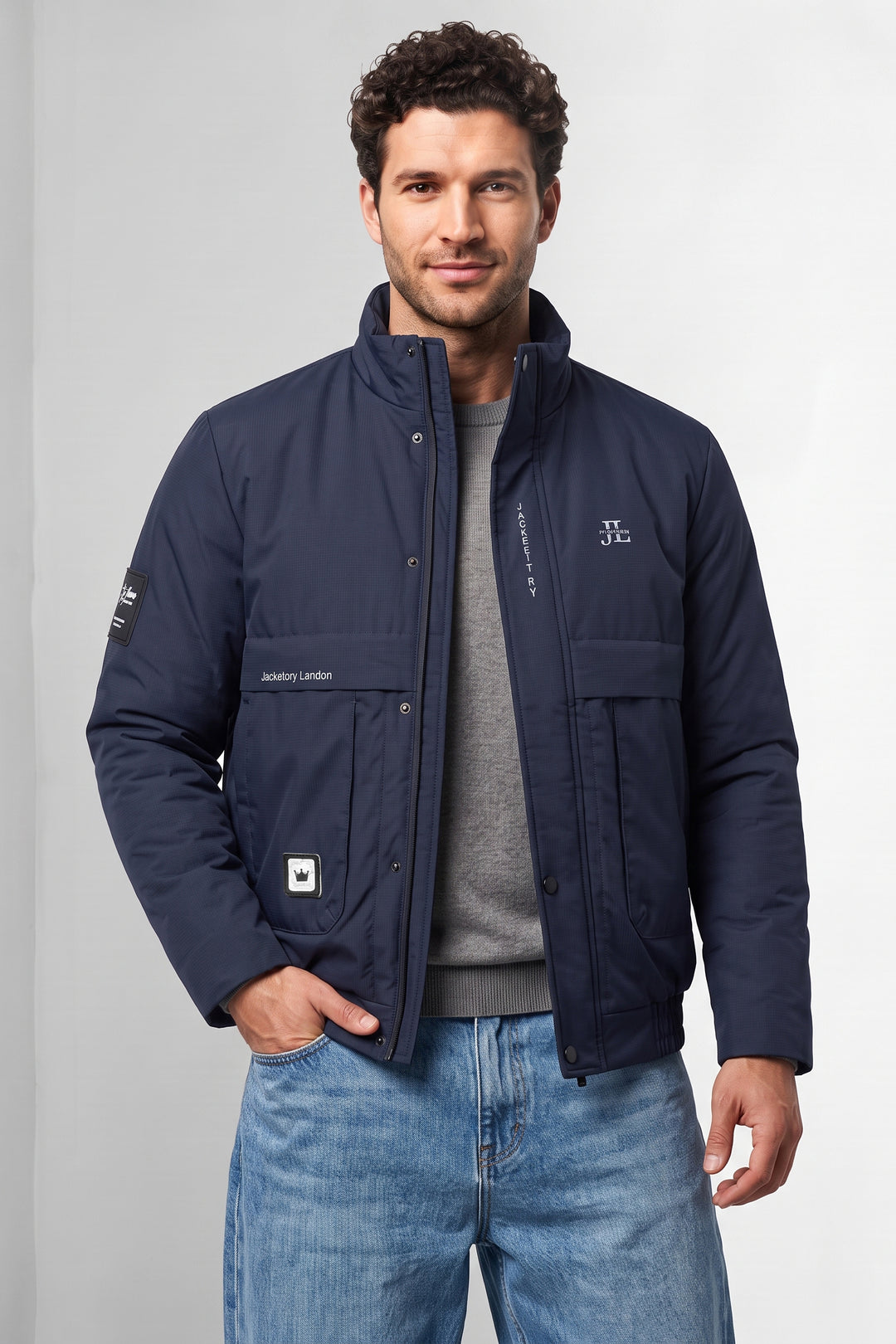 Dark Navy Quilted Puffer Jacket with Fur Collar