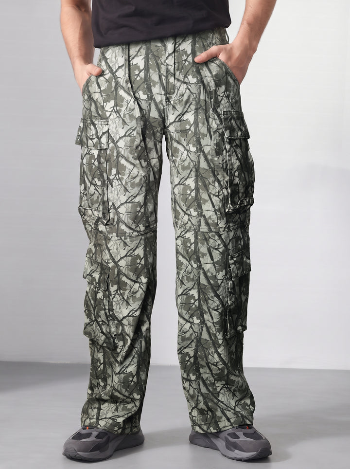 Grey Woodland Camouflage 8-Pocket Cargo Trousers