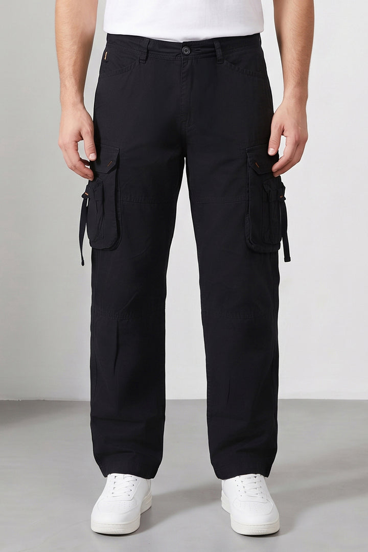Black 6 Pocket Tactical Cargo Pants Comfortable Casual Trousers