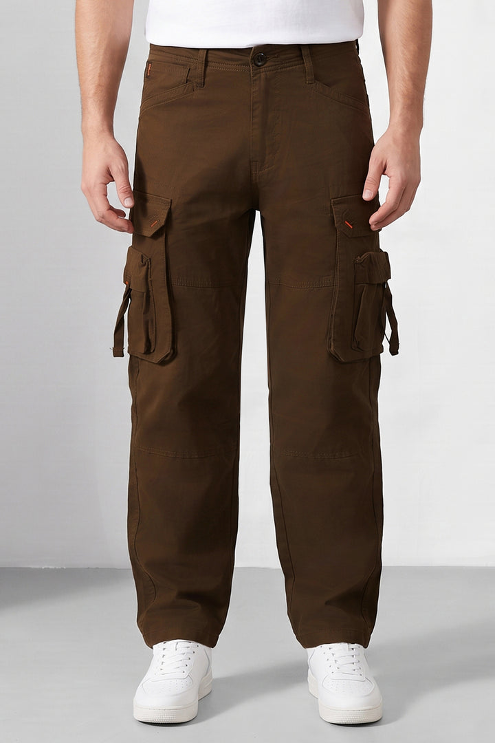 Brown 6 Pocket Tactical Cargo Pants Comfortable Casual Trousers