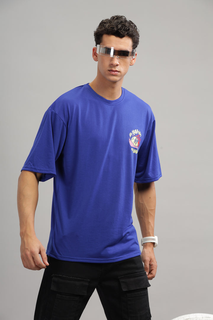 Blue Oversized "No Worries & No Hurries" T-Shirt