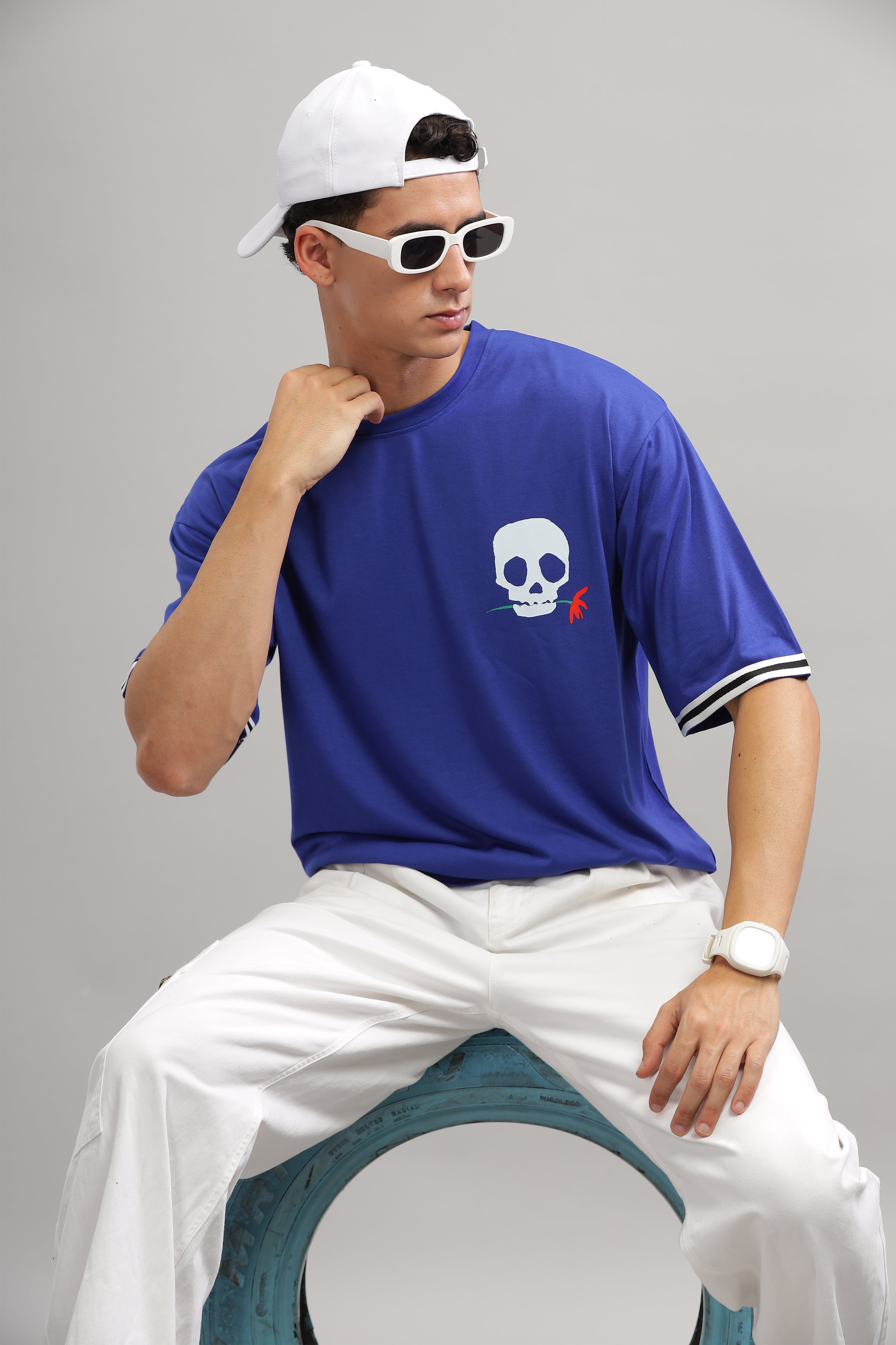 Blue Oversized "Skeleton" White Tapping T-Shirt