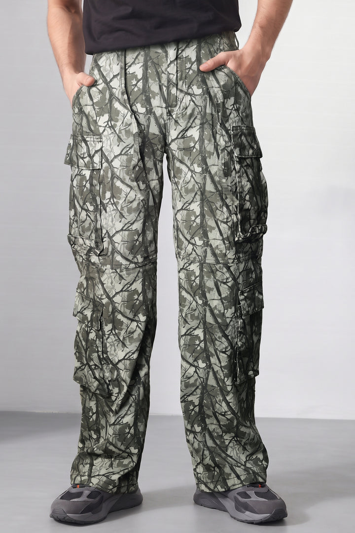 Grey Woodland Camouflage 8-Pocket Cargo Trousers
