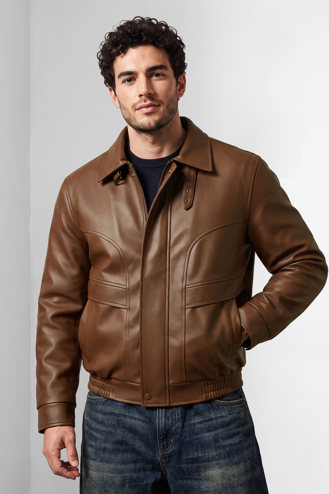 Dark Brown Fuax Leather Heavy Winter Jacket