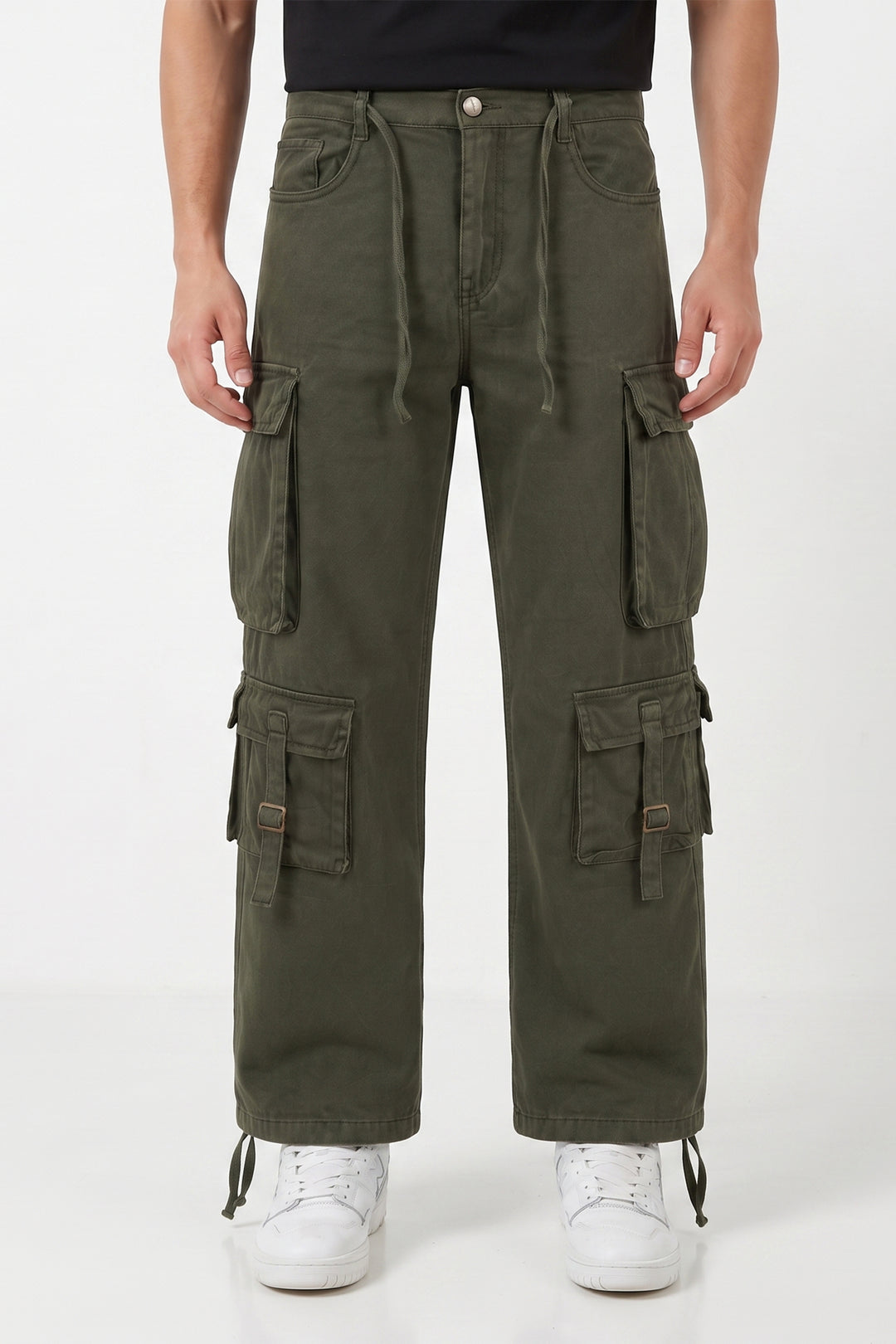 Gritstones Men's Green Utility 10 Pocket Cargo Pants