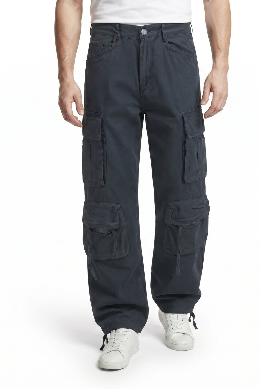 Gritstones Men's Black Utility 10 Pocket Cargo Pants