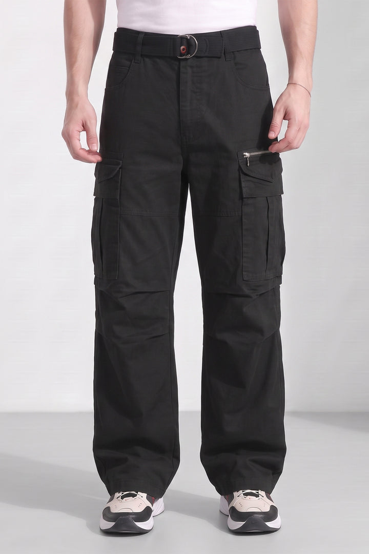 Black 6 Pocket Tactical Cargo Pants Comfortable Casual Trousers