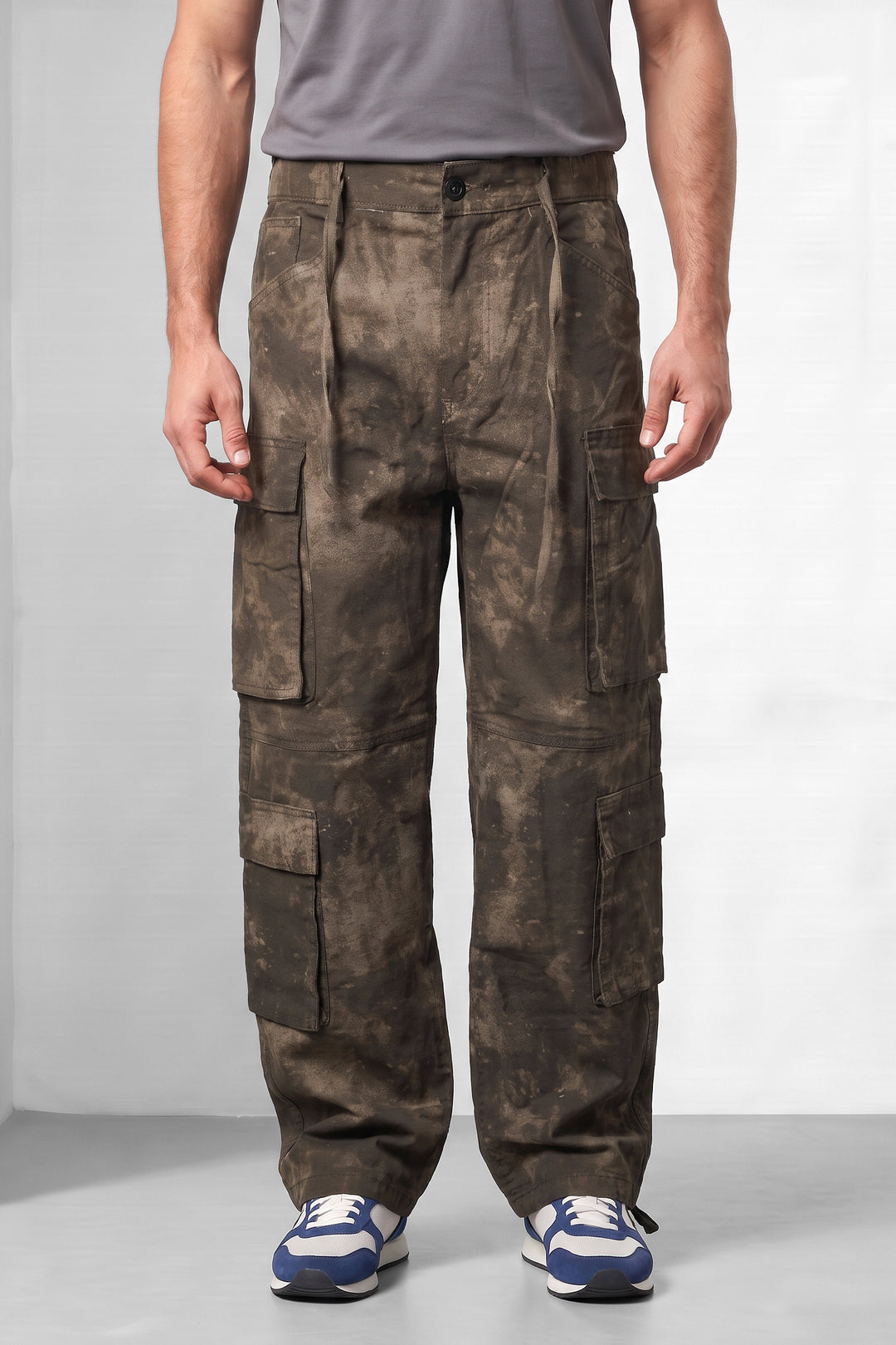 Brown Distressed 8-Pocket Utility Cargo Trousers