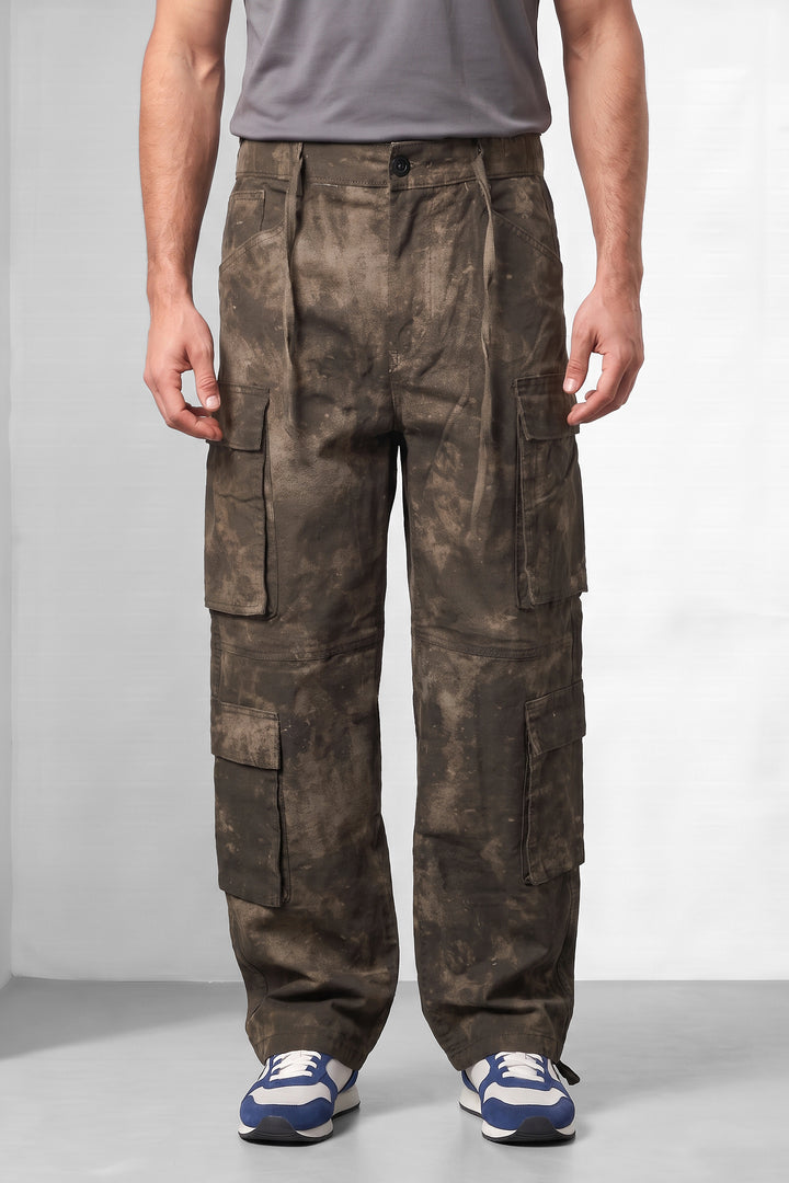 Brown Distressed 8-Pocket Utility Cargo Trousers