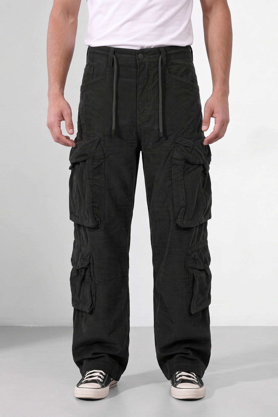 Black Men 8 Multi Pocket Coudroy Cargos