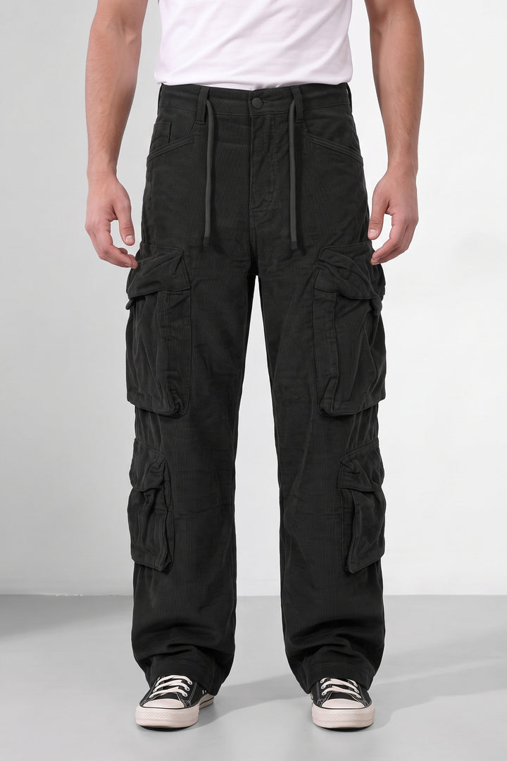 Black Men 8 Multi Pocket Coudroy Cargos