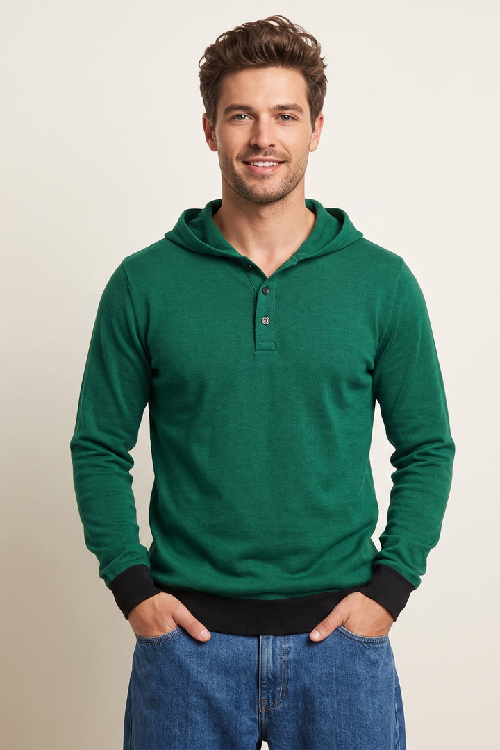 Green Full Sleeved Hooded Neck T-Shirt