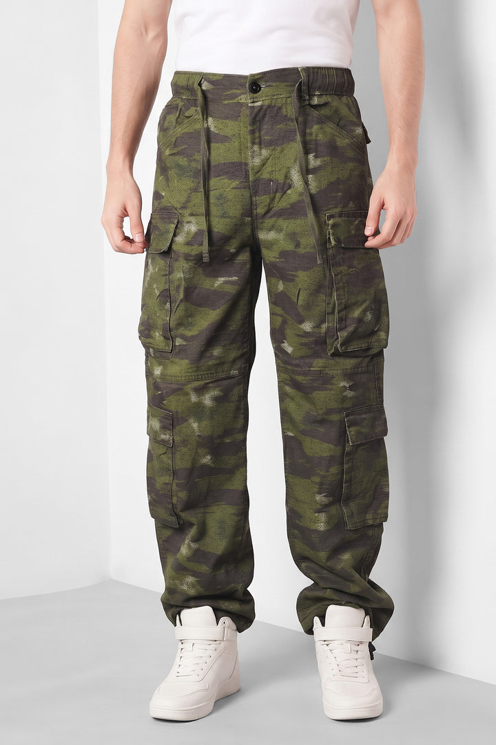 Green Camouflage Multi-Pocket Utility Cargo Trousers