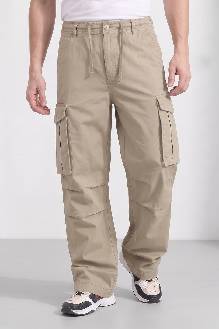 Beige 6 Pocket Tactical Cargo Pants Comfortable Casual Trousers