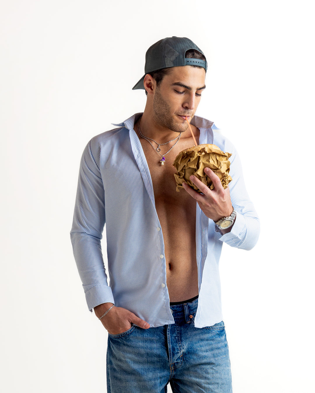 Blue Striped Full Sleeve Cotton Shirt
