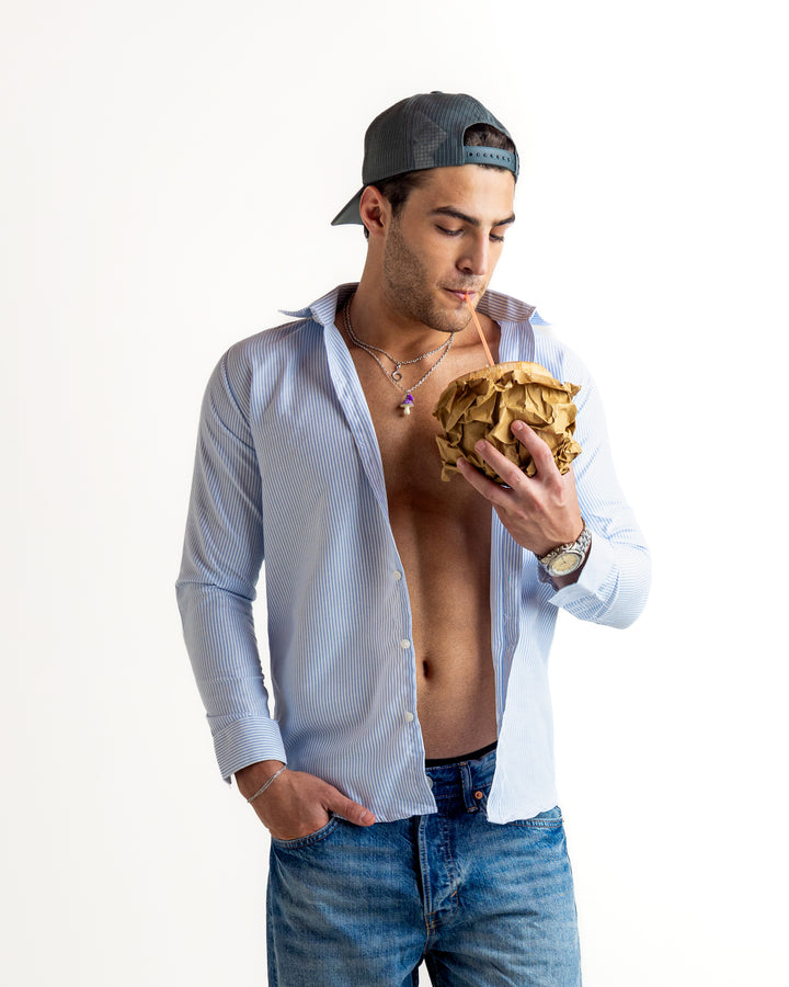 Blue Striped Full Sleeve Cotton Shirt