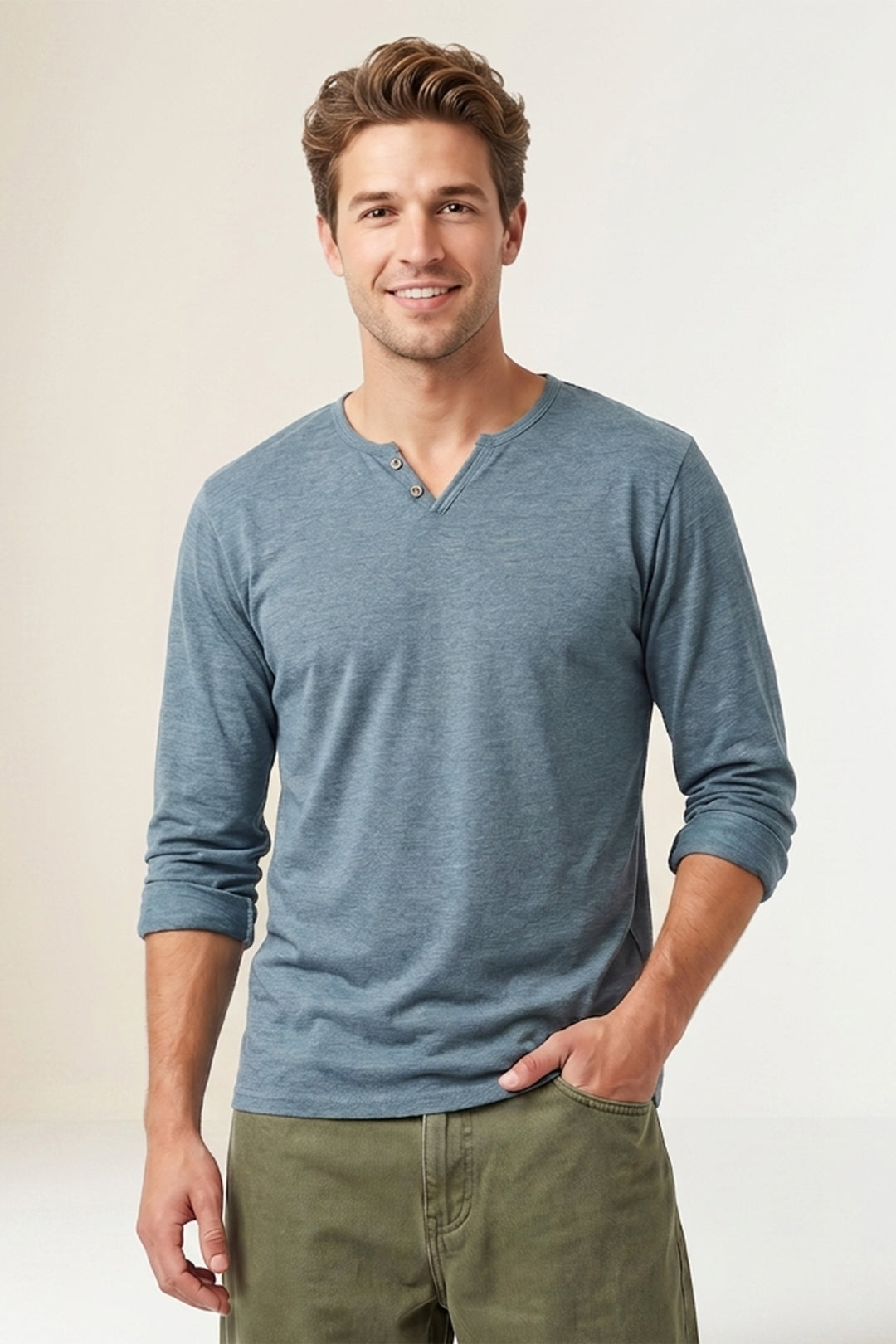 Open Neck Henley T-Shirt
