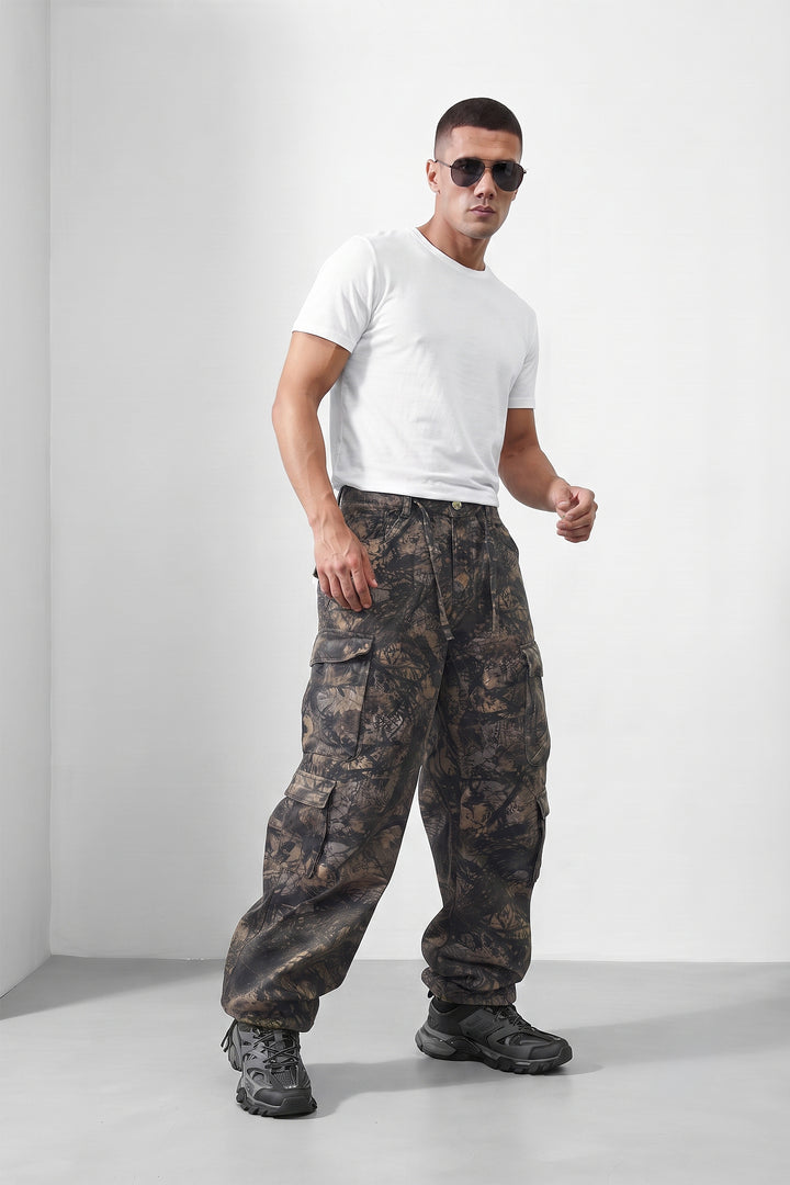Green Army Mens 8 Pocket Cargo Pants | Multi-Pocket Utility Trousers | Regular Fit Casual Cargo Pants