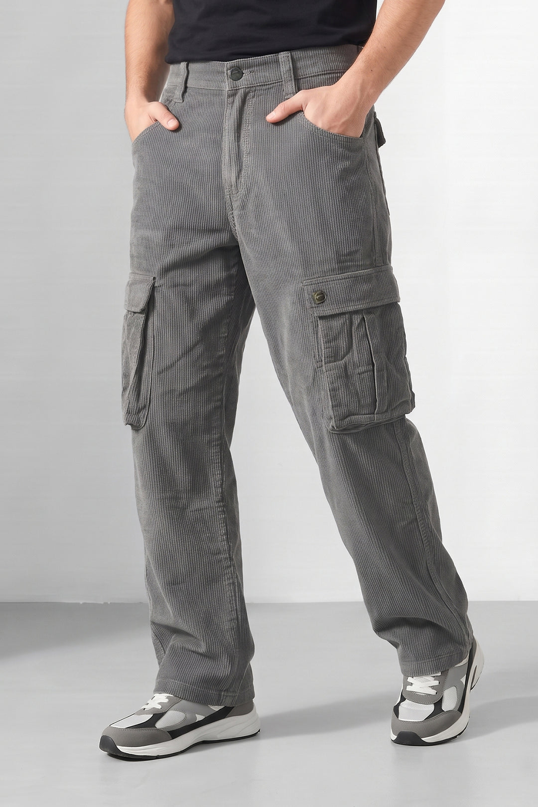 Steal Grey Premium Corduroy 6-Pocket Cargo Trousers