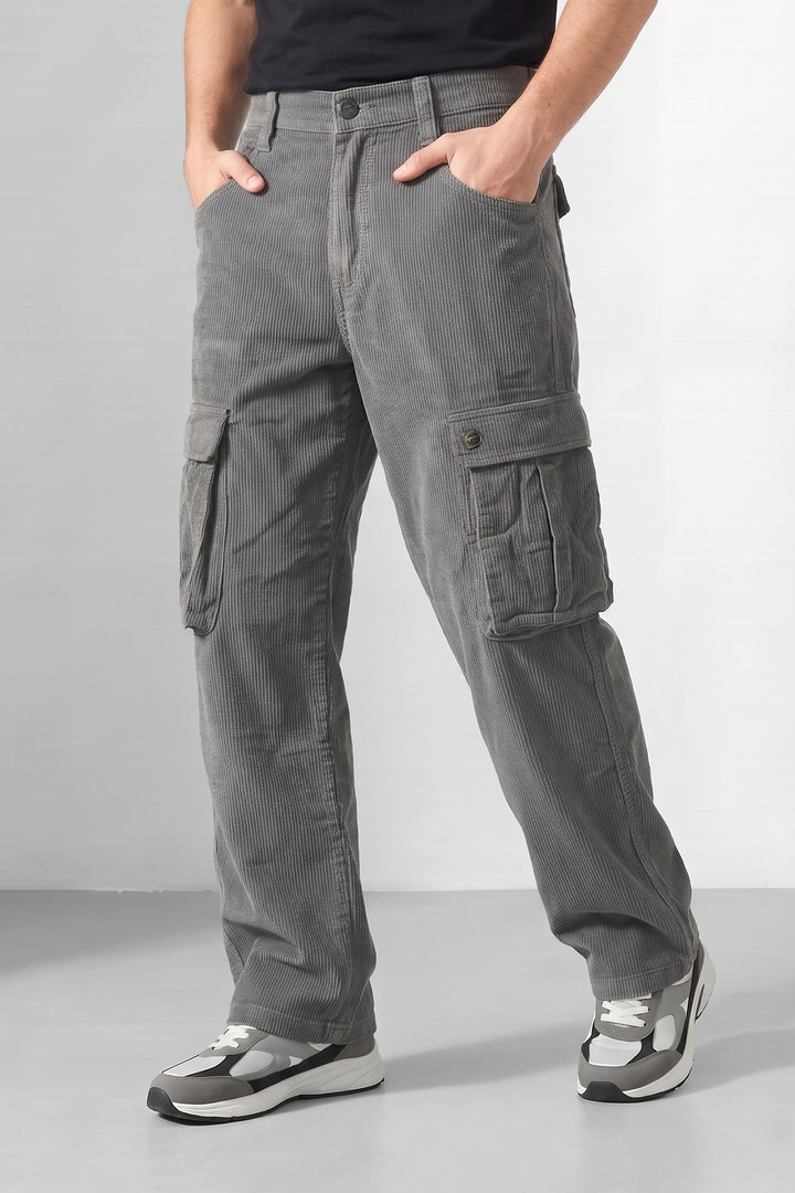 Steal Grey Premium Corduroy 6-Pocket Cargo Trousers