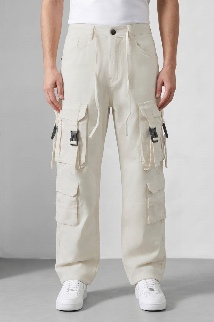 White Multi Mens 8 Pocket Cargo Pants