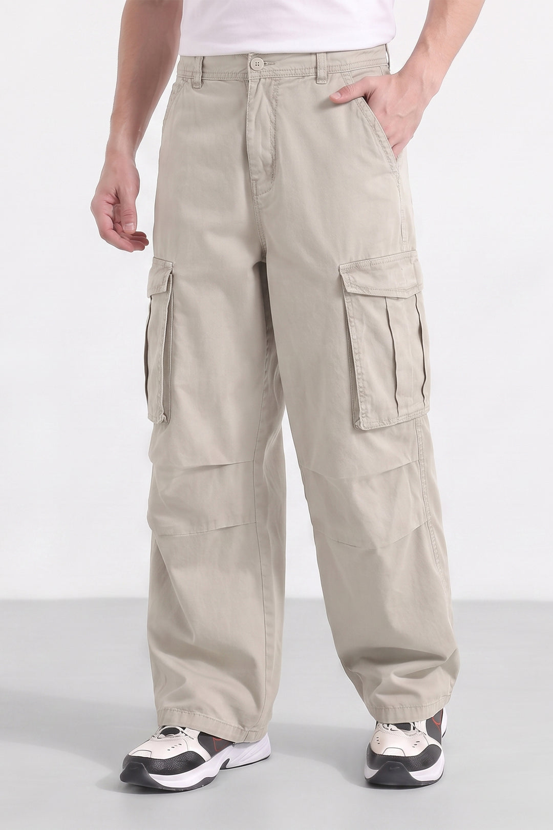 Dark Cream 6 Pocket Tactical Cargo Pants Comfortable Casual Trousers